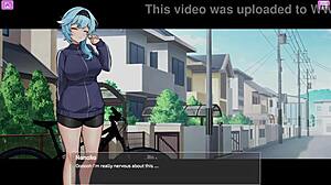 Exposed Busty Delivery Worker Plays with Big Tits and Toys in Anime Game