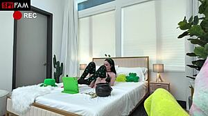 Stepbrother catches selina imai fingering her pussy?