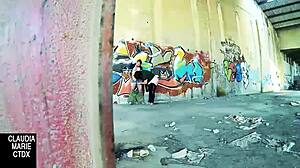 when a street wall becomes the spot for hard fucking with blowjob and cumshot