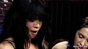 Rough cosplay ffm threesome with two sexy black hair girls and big dick.