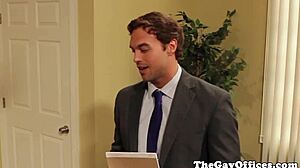 gay hunk sucks and fucks in office with muscular bodybuilder