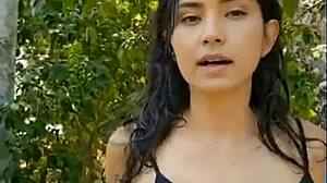 she's presenting her beautiful latina body in the forest