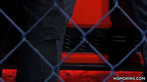 Hey, check these strong gay couple banging on a red car roof