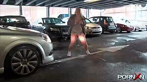 British babe flashes shaved pussy outdoors