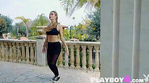 Stunning teen Ryana with big ass poses passionately after sweaty workout