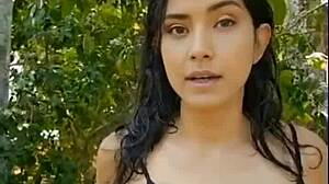 she's presenting her beautiful latina body in the forest