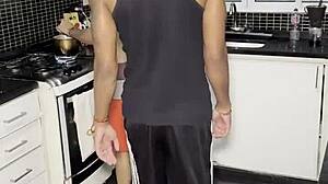 i watched the young guy take the big black cock while brewing coffee