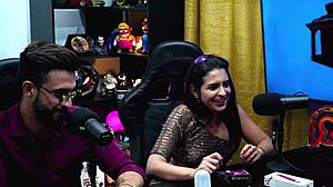 Sex in podcast! She pulled his cock out and jerked with toy. Havena Cep full on Red Sheer.