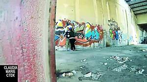 when a street wall becomes the spot for hard fucking with blowjob and cumshot