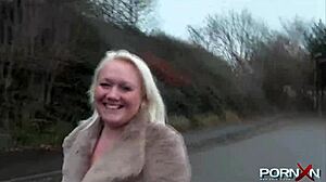 British babe flashes shaved pussy outdoors