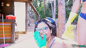 I hired two new spanish maids, their big tits bouncing in lingerie as i fuck them