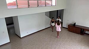 seducing a real estate client on the stairs while his fiance sees the kitchen.