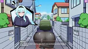 Exposed Busty Delivery Worker Plays with Big Tits and Toys in Anime Game