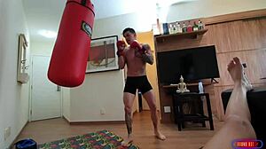 Mai's tight pussy eaten by big cock in bodybuilder scene.