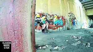 when a street wall becomes the spot for hard fucking with blowjob and cumshot