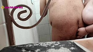 mexican femdom dominates husband with ass licking in shower