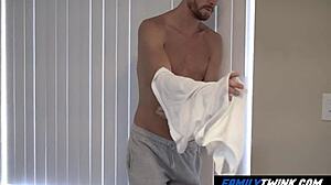 First day school threesome with muscular men