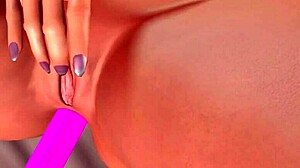 Sexy Brunette In 3D Animation Rubs Her Pussy While Inserting A Pink Dildo Into Her Ass