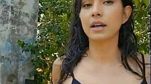she's presenting her beautiful latina body in the forest