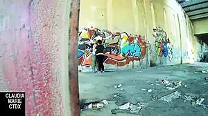 when a street wall becomes the spot for hard fucking with blowjob and cumshot