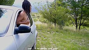 Wife banging a stranger in a public park with daring doggy style.