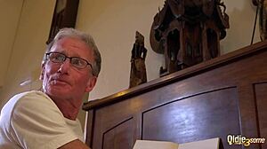 Wow, Two Young Babes Bang Old Man and Swallow His Juicy Load!