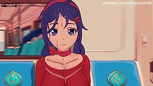 Mita gets fucked in subway hentai parody.