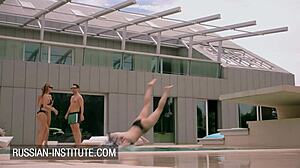 At the house party, Alyssa Reece engages in a threesome, riding and getting her tight pussy fucked.