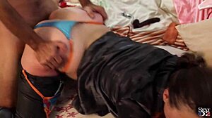 french amateur in satin lingerie thong bra garter belt stockings heels rimming blowjob pussy fucking doggystyle closeup pov 😏