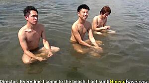 yo, watch these gay asian twinks sucking and jerking in a hot threesome