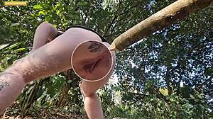 I’m spreading my tight little slit out in the wild woods