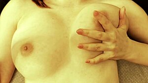 damn, cutie massages slippery tits and jerks off hard!