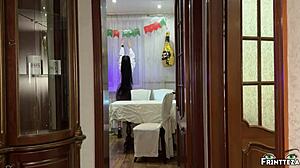 Big ass milf bends over for step son in kitchen. Creampie explodes before New Year party.