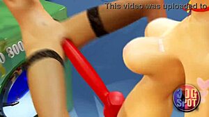 Two busty lesbians passionately try double dildo in a public store