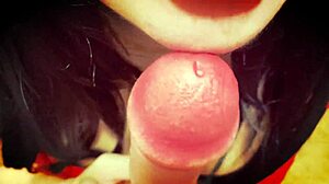 Very Close-Up Of Girl Doing Blowjob Early Morning, Cum In Mouth From Sweet Lips And Tongue