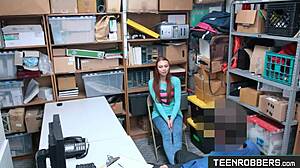 Hot redhead thief gets punished hard in office!