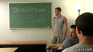Want to see gay threesome deepthroat in classroom?