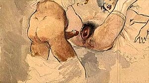 Vintage erotic illustration from retro cartoon anime hentai collection