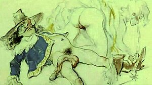 Vintage erotic illustration from retro cartoon anime hentai collection