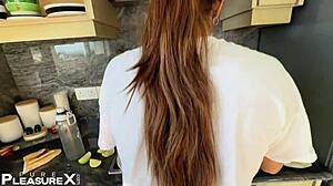 perfect latina teen in calvins makes him cum during dinner cooking