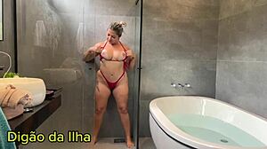 Married woman wants to get milk and takes two cocks in doggy style