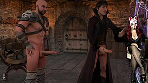 Busty elf girls dildo each other in anime cosplay.