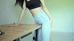 shaved pussy rubbing table to cum in panties