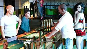 anna plays exciting game in bar with affection