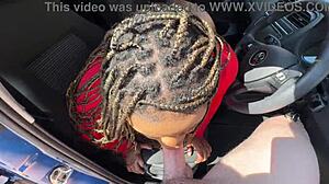 Busty Black Woman Squirts During Missionary Sex in Car