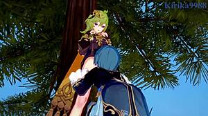 Shenhe, Collei, and Xingqiu in wild Genshin Impact hentai sex