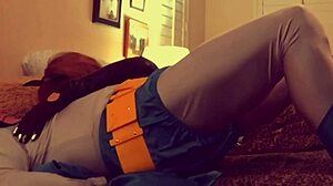 catgranny in cosplay sucks batman's cock like a mature milf