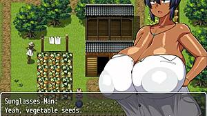 Tanned Girl Natsuki Enjoys Naked Bath in Hentai Game After Perverted Villagers