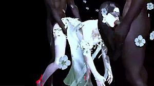 Two big black cocks fuck a big-boobed chick in 3D. Intriguing contrast?