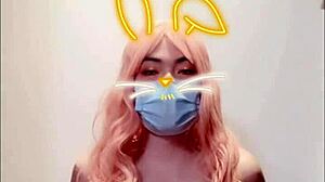 Shemale In Corset Masturbates To Cumshot